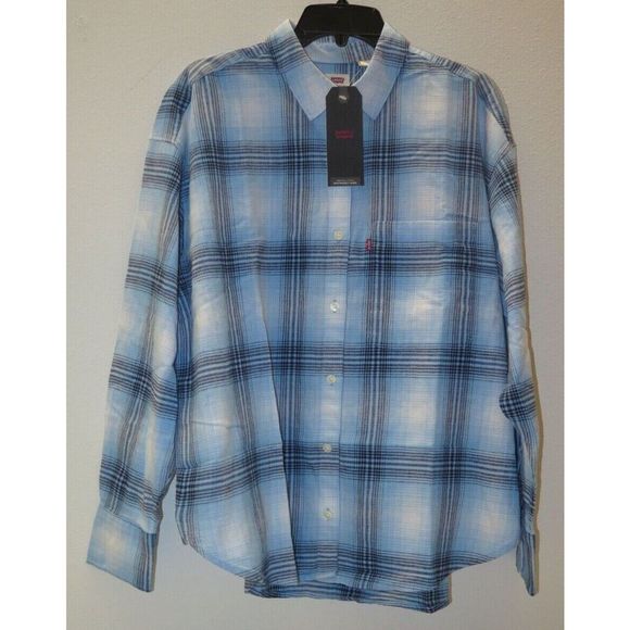 Levi's A08670004 Women's Sz L Joey Plaid Bonnie Blue L/S Flannel Shirt $60 - Picture 1 of 10